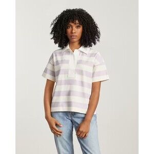 Everlane Small Retro Jersey Polo Shirt Purple Striped Cotton Short Sleeve New